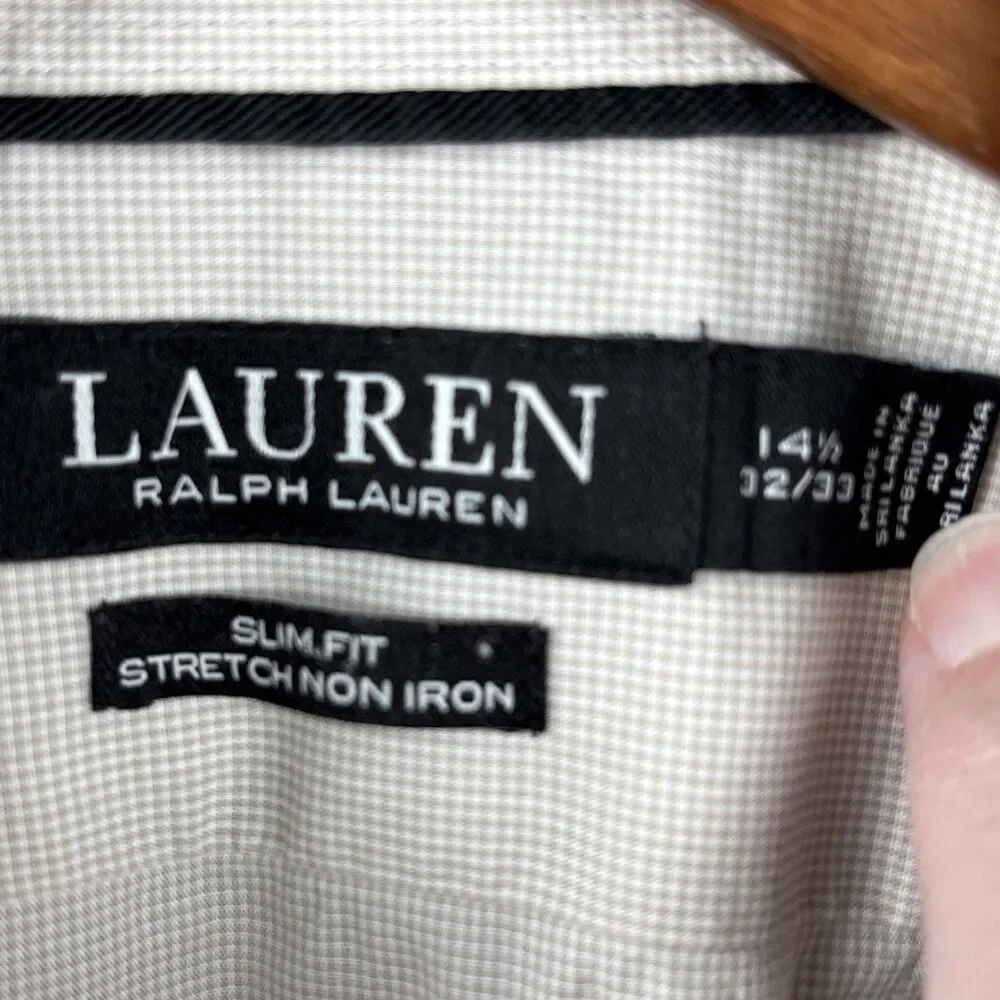 Ralph Lauren Dress shirt Mens 14 1/2 - 32/33 Beige Slim Fit Stretch Long Sleeve